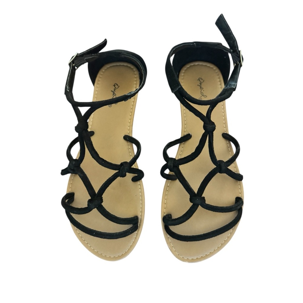 Qupid Black Suede Strappy Sandals